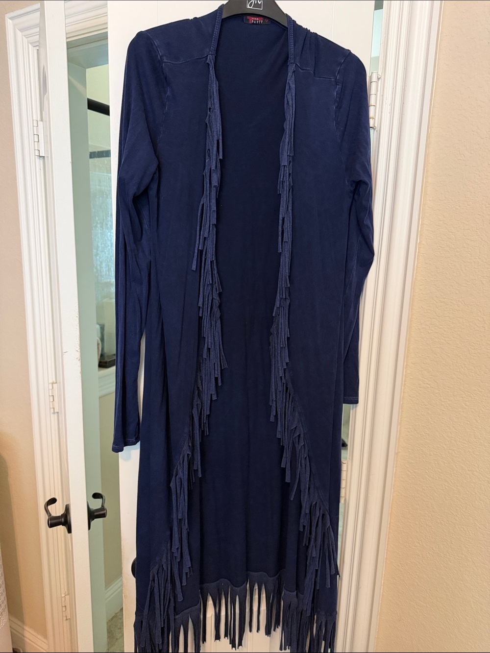 T Party Fashion Navy Fringe Open-Front Long Sleeve Maxi